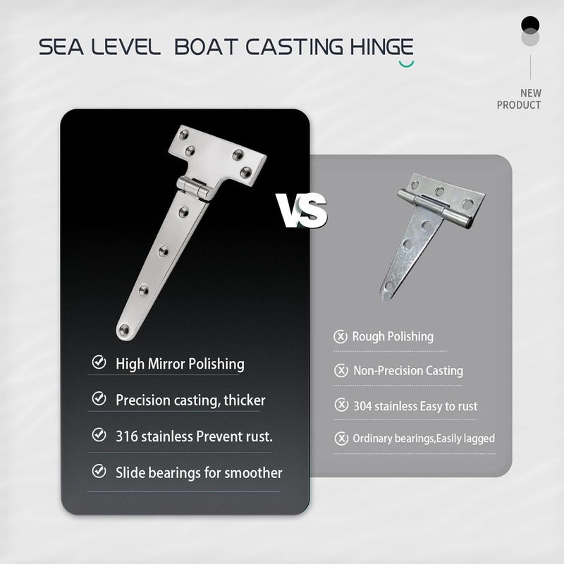 Laorde 316 Stainless Steel T Hinges Marine Grade Heavy Duty Boat Hatch Hinge Casting Cabinet Hardware Door Hinge with Screws - Image 4